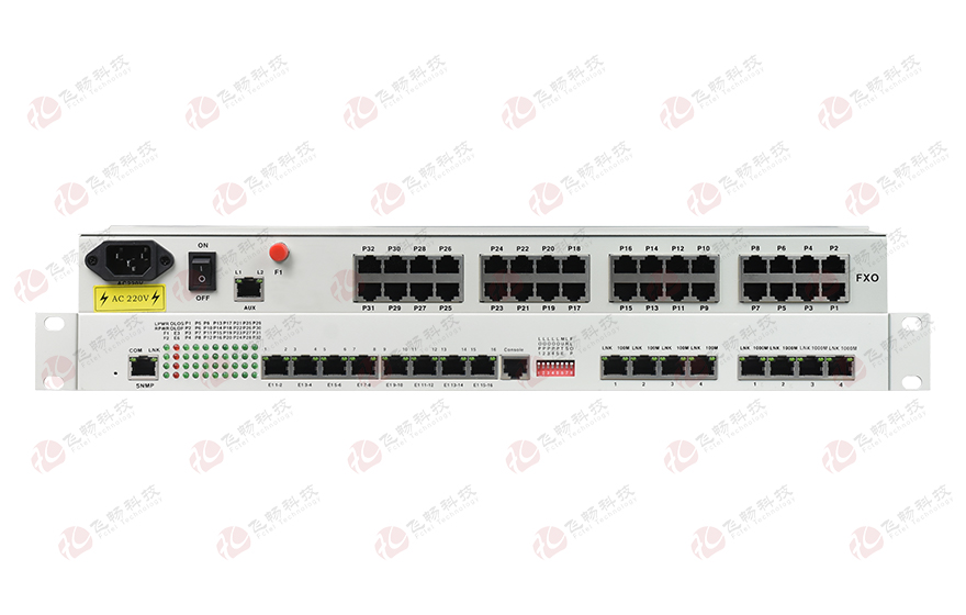 飛暢科技-32路電話+16E1+4FE+4GE+2路數(shù)據(jù)+SNMP+console（19英寸，物理隔離）電話光端機(jī)
